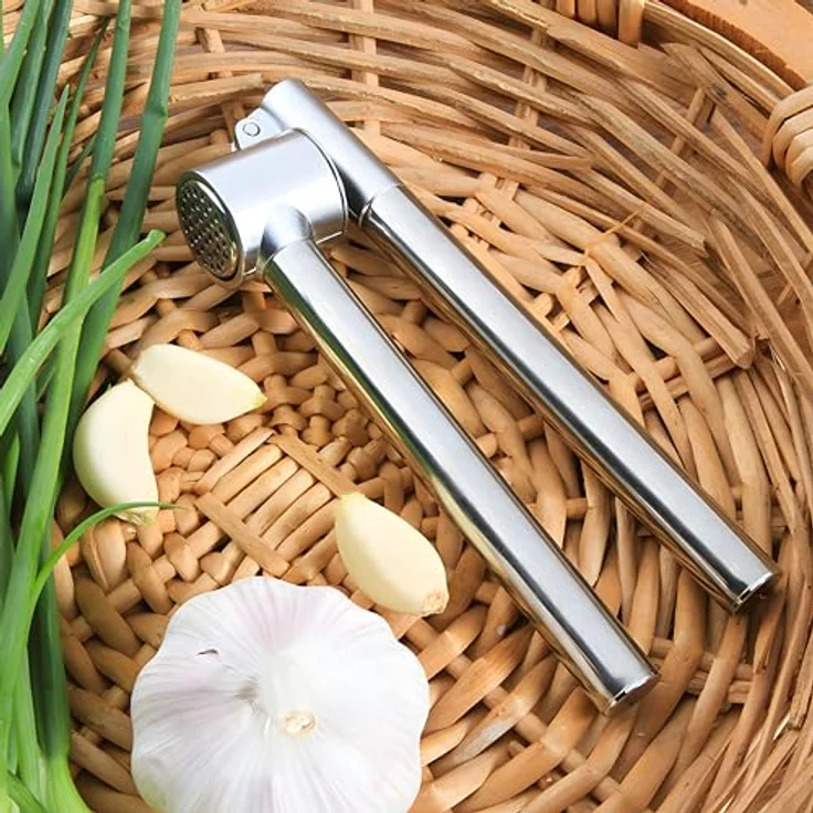Retoo Knoblauchpresse, Knoblauchschneider, Garlic Press, Knoblauch Crusher, Knoblauchhackwerkzeug zum Extrahieren von mehr Knoblauchpaste, Edelstahl, 18x5cm, Zylinderdurchmesser 3,2cm, Küchenhelfer – Bild 3