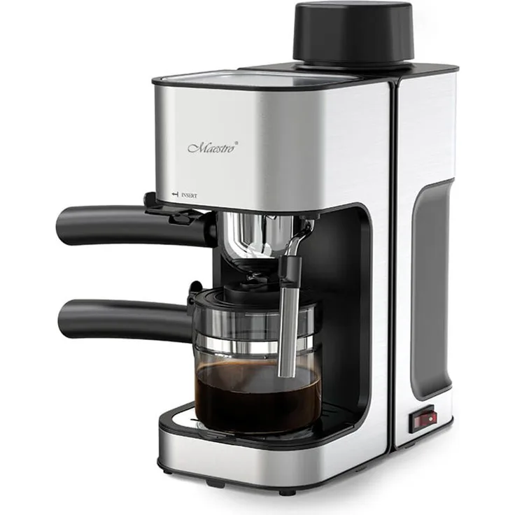 Maestro MR-411 Espressomaschine, 800W mit integriertem Mahlwerk, Edelstahl in Silber und Schwarz, EU Plug 220V