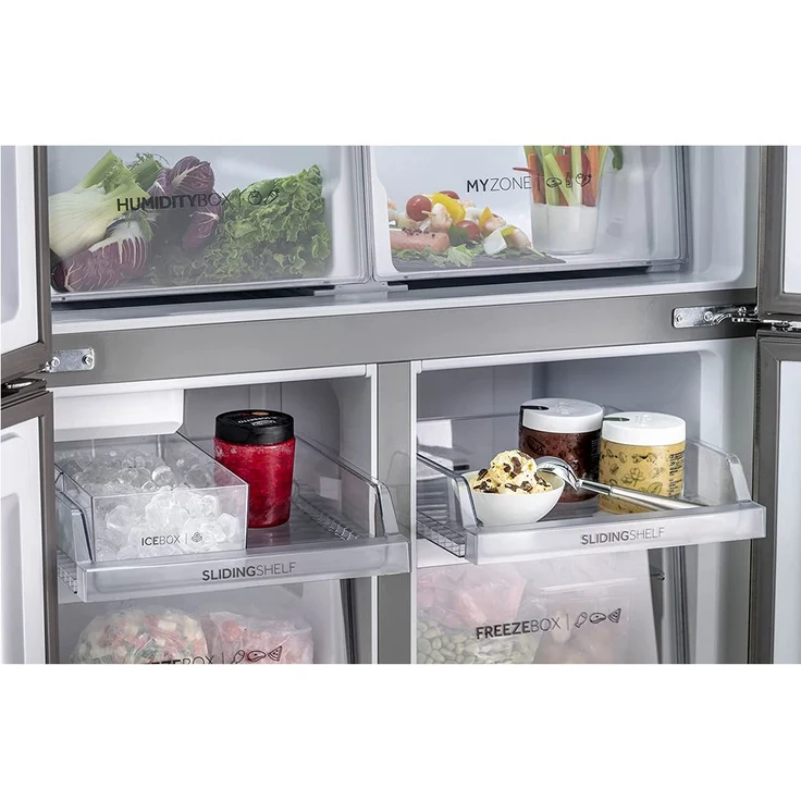 Haier HTF-520IP7 Side-by-Side-Kühlschrank, freistehend, Edelstahl, NoFrost, Wasser- und Eiswürfelspender, Wassertank, Schnellgefrieren, Breite 98 cm – Bild 4