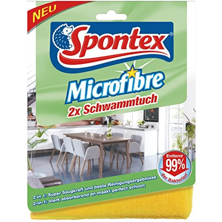 Spontex Microfibre Schwammtuch, Mikrofaser-Schwammtücher, super saugfähig, antibakteriell und langlebig, 1 x 2 Stück – Bild 2