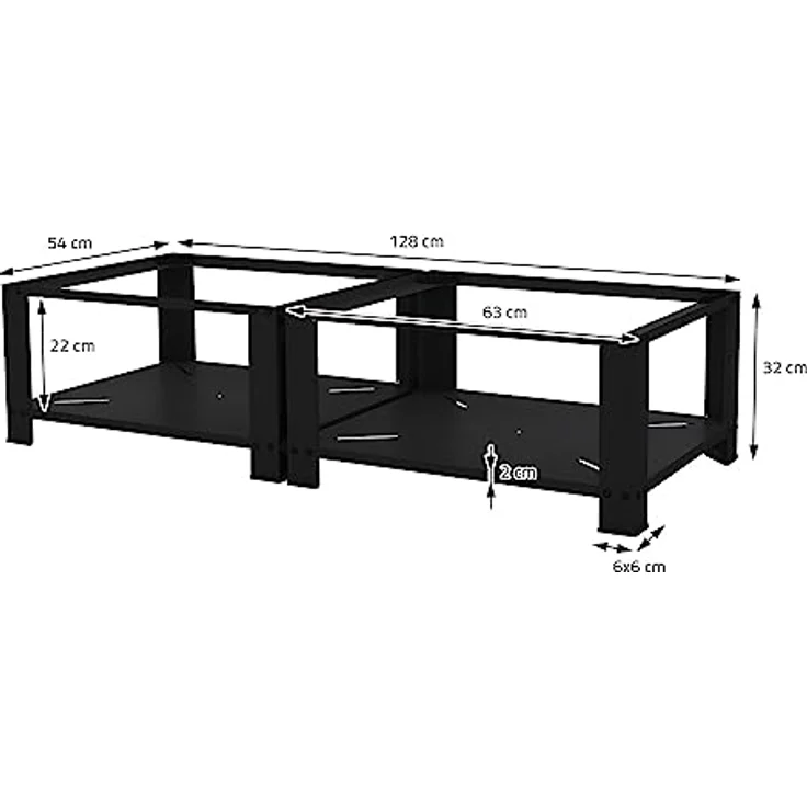 ML DESIGN modern living Doppel Waschmaschinen Untergestell mit 2 Ablagen, Schwarz 128x54cm Stahl, 2x 150kg, Stabiler Waschmaschinensockel 2-Fach, 32cm hohes Podest, Erhöhung Unterbau Doppeluntergestell Doppelpodest – Bild 5