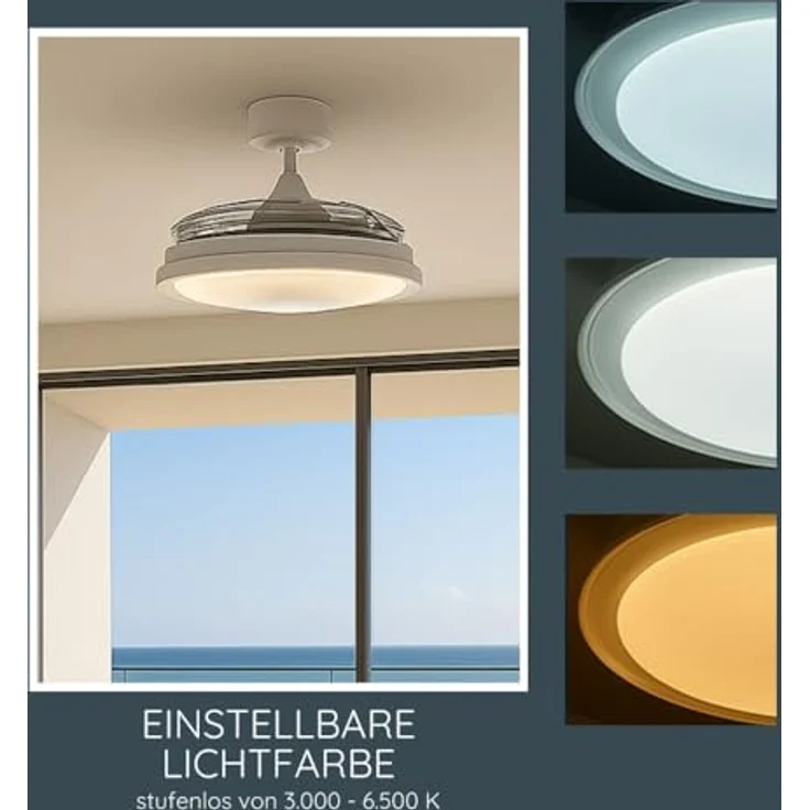MeLiTec Deckenleuchte DV07, Deckenventilator mit RGB-LED-Beleuchtung, leise, dimmbar, Timer- und Nachtlichtfunktion, weiß, Fernbedienung – Bild 3