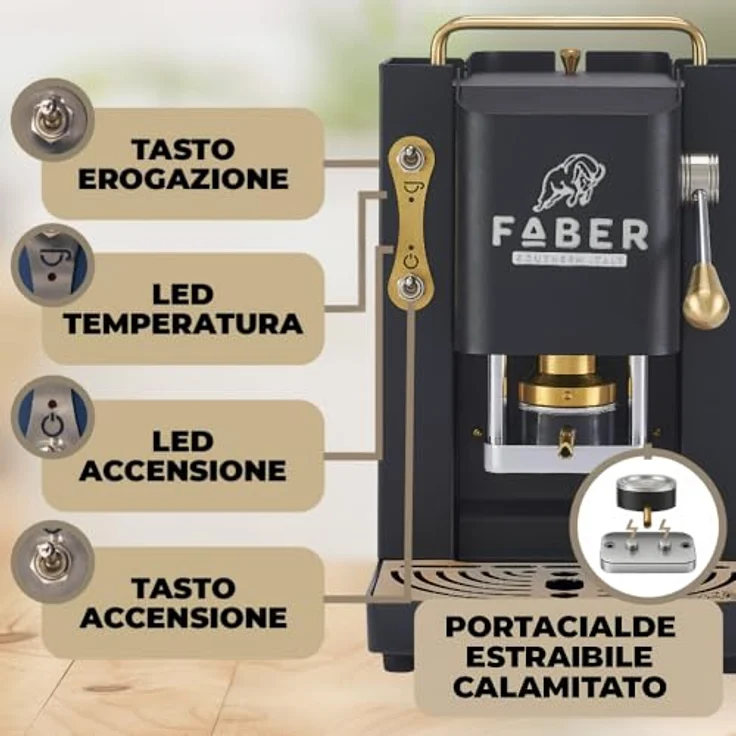 Faber Coffee Machines Faber Pro Deluxe 3.0 Kaffeepadmaschine, Messing-Details, ESE Pads, hygienischer Wassertank aus Glas, magnetisch abnehmbare Brühgruppe – Bild 3