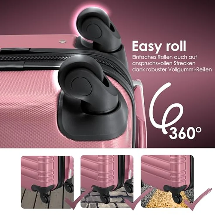 KESSER® 4tlg. Hartschalenkofferset Hard Shell Basic Hartschalenkoffer Trolley Koffer Reisekoffer Reisekofferset Gepäck Rollkoffer Schloss 4 Rollen ABS-Hartschale Teleskopgriff S-M-L-XL Rosa – Bild 5