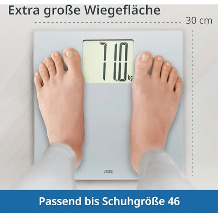 ADE Digitale Personenwaage XXL mit hoher Tragkraft bis 200 kg | leicht ablesbares Display 10,6 x 9,1 cm | silber – Bild 4