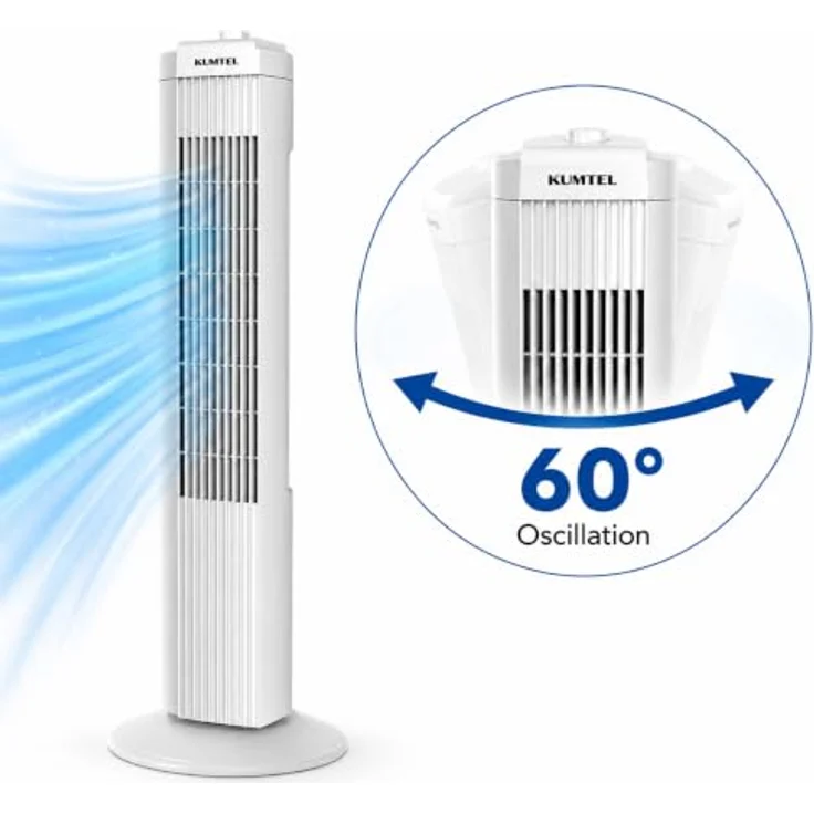 KUMTEL KTF-258W Standventilator, 70 cm Durchmesser, 60° Oszillation, 3 Geschwindigkeitsstufen, 2-Stunden-Timer, maximale Höhe 71 cm, weiß – Bild 14