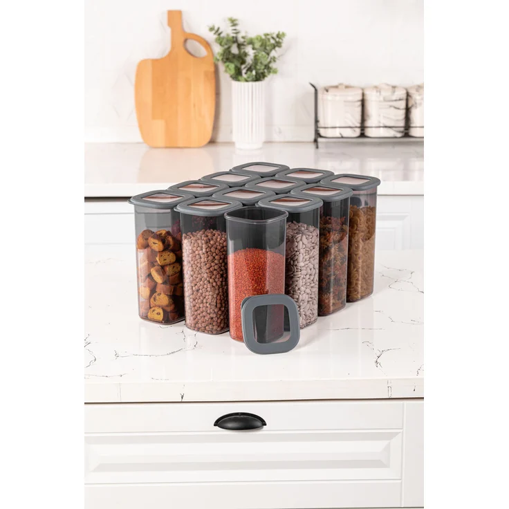 Hermia Concept BNMPOLYAS12-17, Vorratsdosen-Set (12-teilig), BPA-frei, 1750 ml, Anthrazit, 100% Kunststoff, 10 x 10 x 24,5 cm