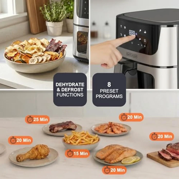 Black+Decker BXAF8000E Heißluftfritteuse, 2000W, 8L, Dual-Heizung, 8 Programme, Touchscreen, PFOA/BPA-frei, Sichtfenster, Defrost & Dehydrate – Bild 5