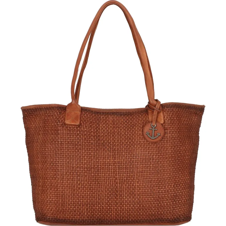 Harbour 2nd Soft Weaving Grace Shopper Tasche Leder 40 cm, gewebte Frontseite, Ankeranhänger, blau