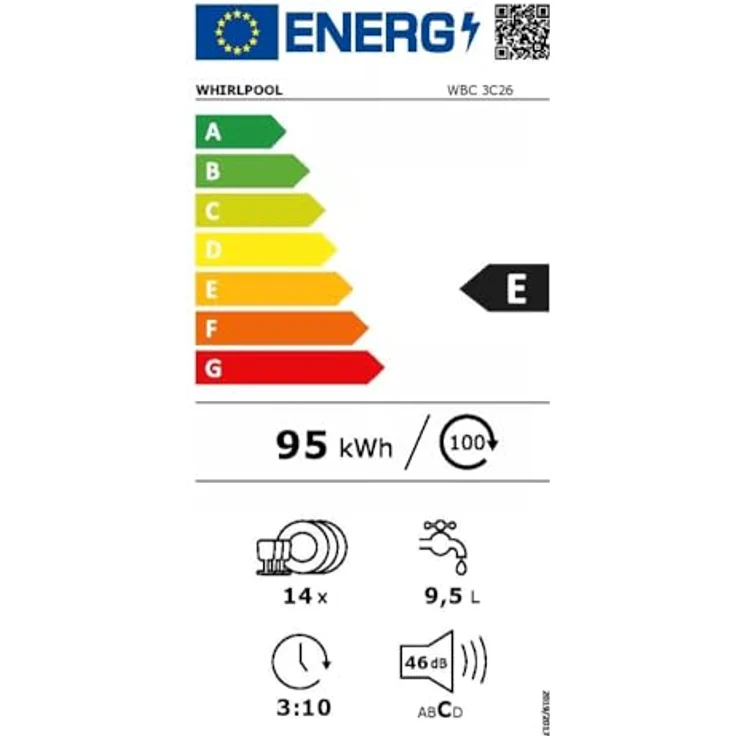 Whirlpool WBC 3C26 B, teilintegrierter Geschirrspüler mit 14 Maßgedecken, 8 Waschprogrammen, höhenverstellbarem Oberkorb, schwarz – Bild 2
