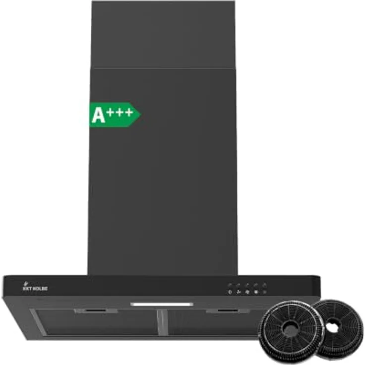 KKT KOLBE Dunstabzugshaube DELTA350S, 60 cm schwarz, Umluft/Abluft mit LED-Beleuchtung, druckknopf Bedienung, 3 Leistungsstufen, inkl. Aktivkohlefilter