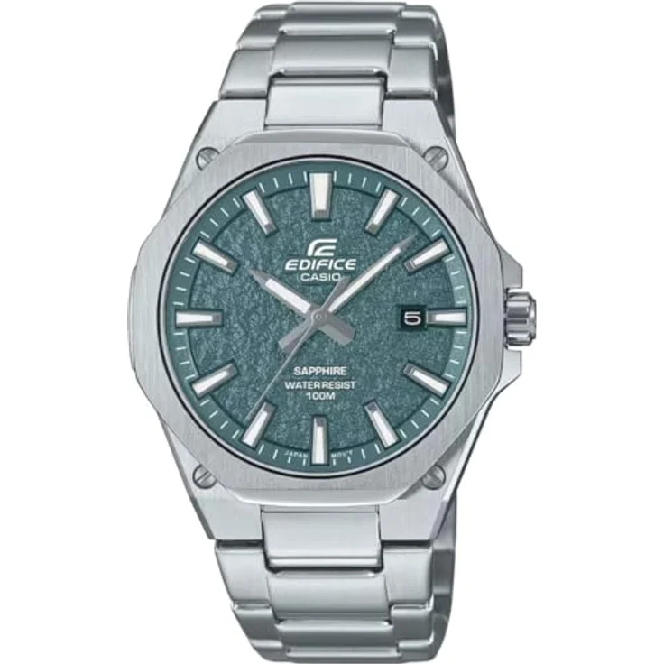 Casio EFR-S108DE-3AVUEF, Analoguhr mit grünem Zifferblatt, silbernem Edelstahlarmband, Kalenderfunktion und 10 bar wasserdicht – Bild 1