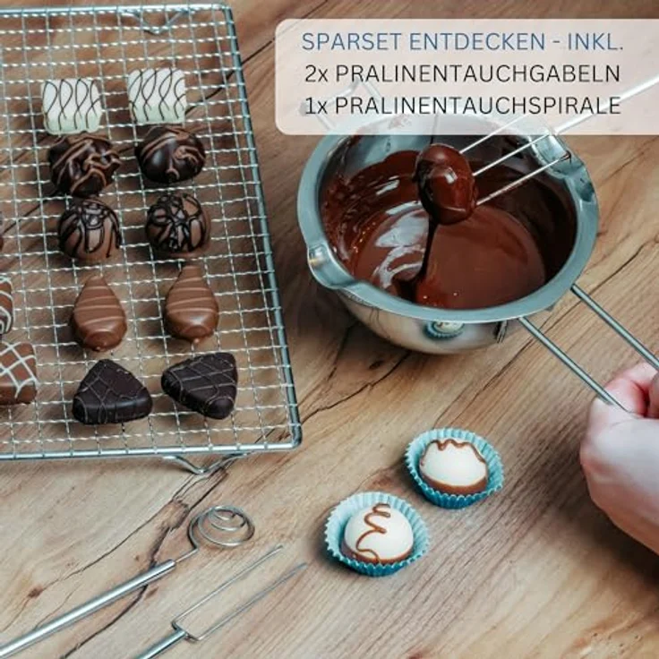Westmark Pralinen--Dekorier-Set: 2 Tauchgabeln, 1 Tauchspirale, Abtropfgitter und Rezepteheft, Stahl-Rostfreier Edelstahl, Silber, 31472260 – Bild 7