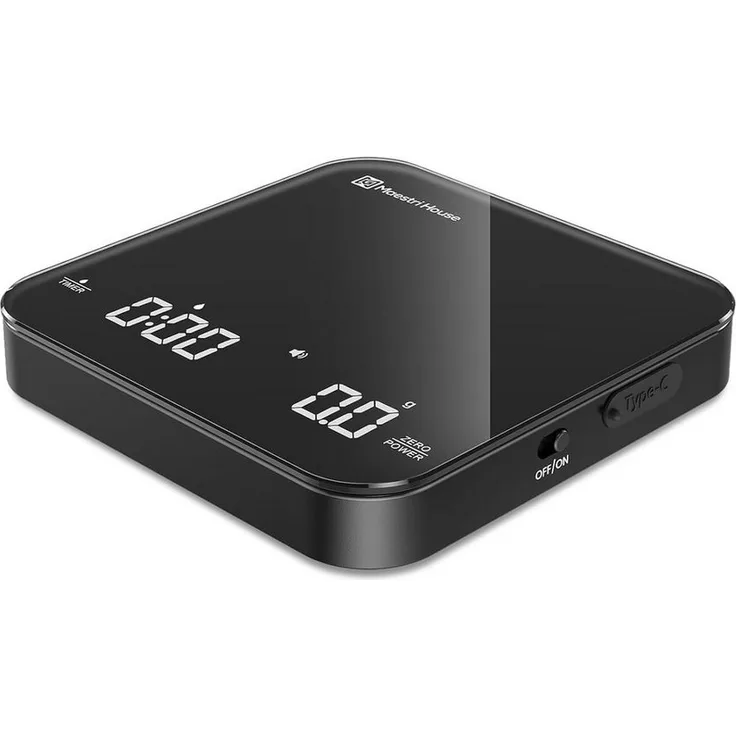 Maestri House Mini-Kaffeewaage mit Timer, USB-C-wiederaufladbar, hochpräzise 2 kg/0,1 g, Schwarz/Silber