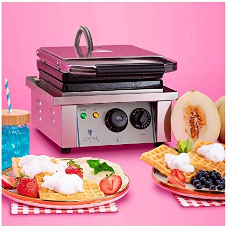 Royal Catering - Waffeleisen Waffelautomat (rechteckig, 37 x 32 x 50 cm, 2.000 W, 10 x 17 cm Waffel, 15 min Timer, Gusseisen & Emaille, Edelstahlgehäuse) Silber – Bild 3