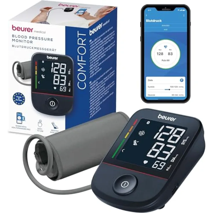 Beurer BM 48 Oberarm Blutdruckmessgerät, Arrhythmie-Erkennung, mit App-Anbindung, 22-42 cm Manschette