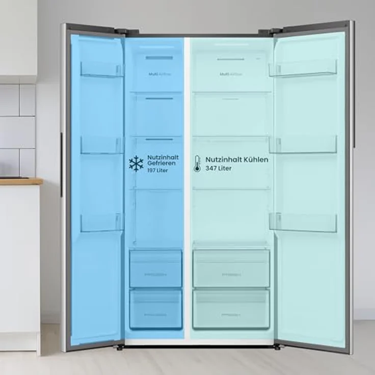 homeX CFBSN5441C-S Side by Side Kühlschrank, Kühl-Gefrier-Kombination 544 Liter, No Frost, Multi Airflow, leise 37 dB, silber – Bild 5