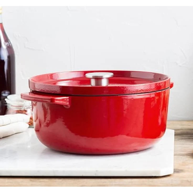 KitchenAid Cast Iron Kasserolle 26cm/5,2L mit Deckel, PFAS-freie Emaille, induction-friendly, ofenfest bis 260°C, ergonomischer Griff, Empire Red – Bild 2