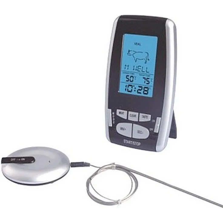 DIW Funk-Bratenthermometer ET934, kabelloser Temperaturübertrag mit Timer und 8 voreingestellten Fleischsorten, bis 250°C