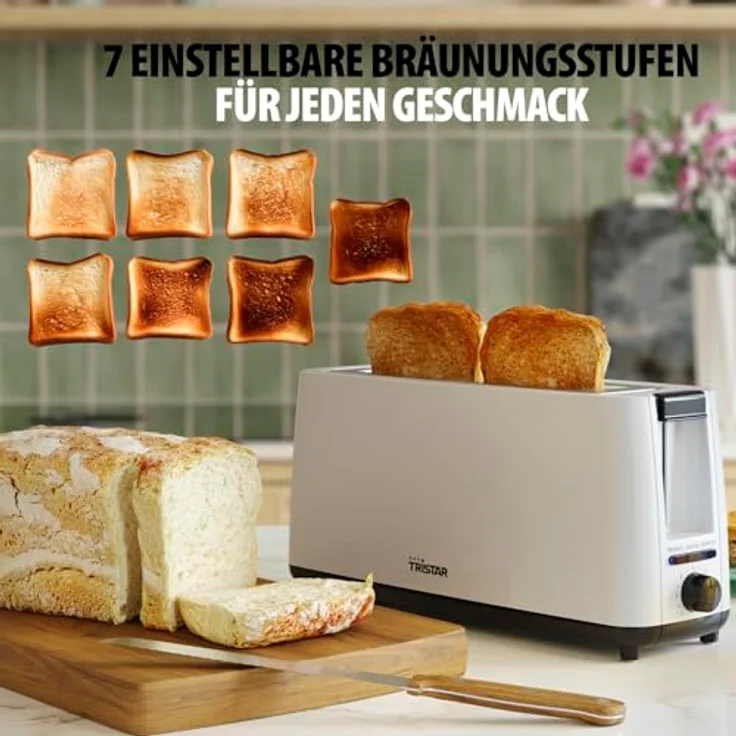 Tristar Langschlitz Toaster, 7 Bräunungsstufen, Aufwärmfunktion, Auftaufunktion, Liftfunktion, Zentrierfunktion, Abbruchfunktion, Weiß, BR-1056 – Bild 4
