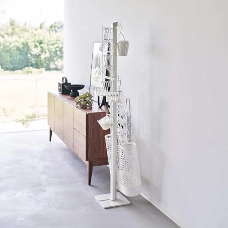 Yamazaki Wäscheständer "Tower" Design Kleiderständer 175x160x25cm, zusammenklappbar, freistehend, Trockenständer, weiß – Bild 5