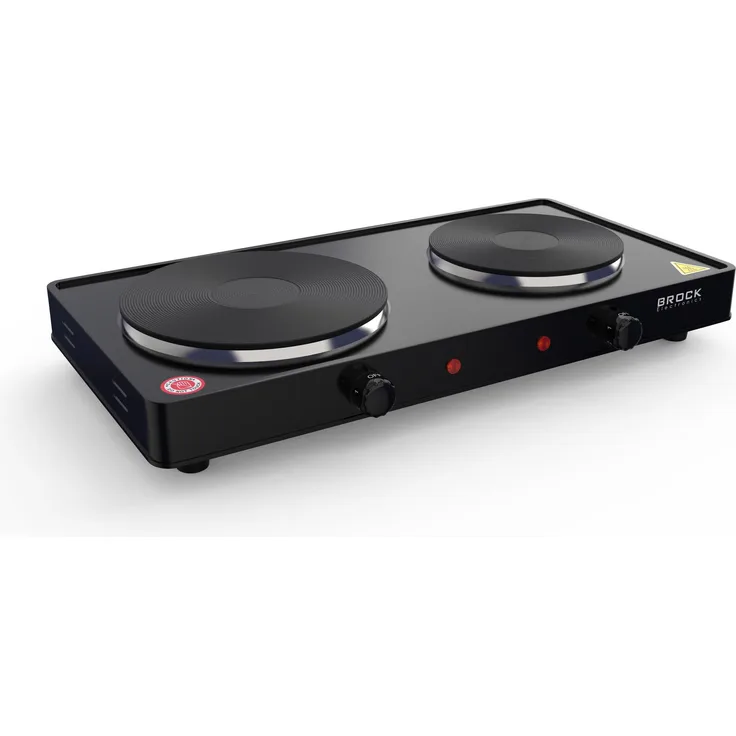 Brock Electronics EP 200 BK, Elektrischer Herd mit 2 Kochzonen und kompakter Bauweise, Schwarz