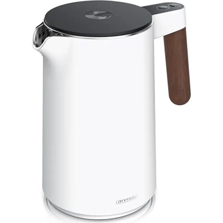 Arendo - Wasserkocher mit Temperatureinstellung - Edelstahl - 1.5 Liter - Doppelwand - BPA frei - Warmhaltefunktion - Teekocher - weiß matt