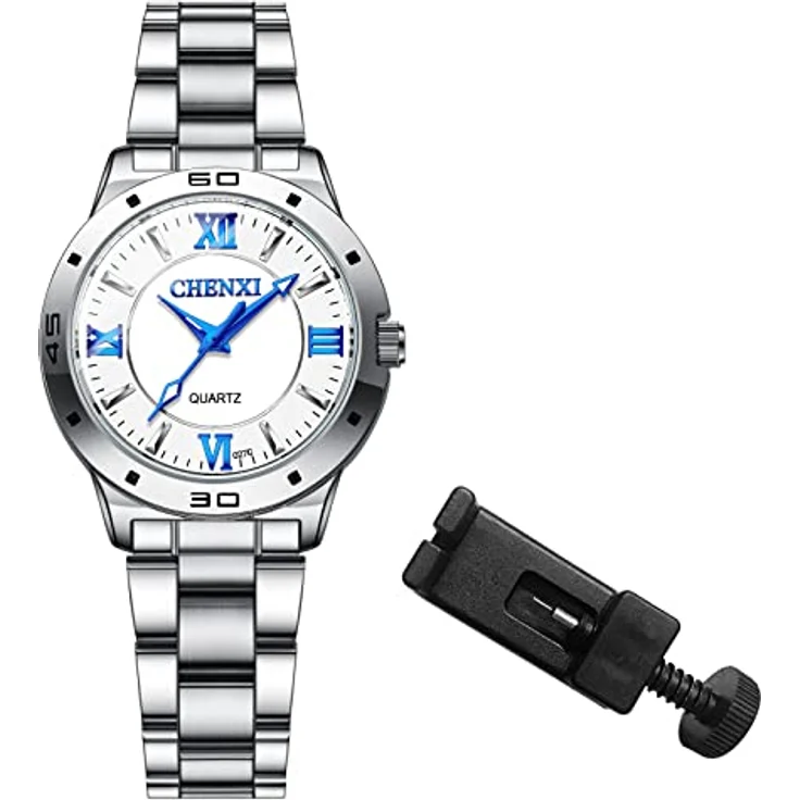 JewelryWe Damen Analog Quarz Uhr, 30M wasserdicht, Edelstahlarmband, römische Ziffern, weiße Leuchtzeiger, inkl. Uhrenwerkzeug – Bild 5