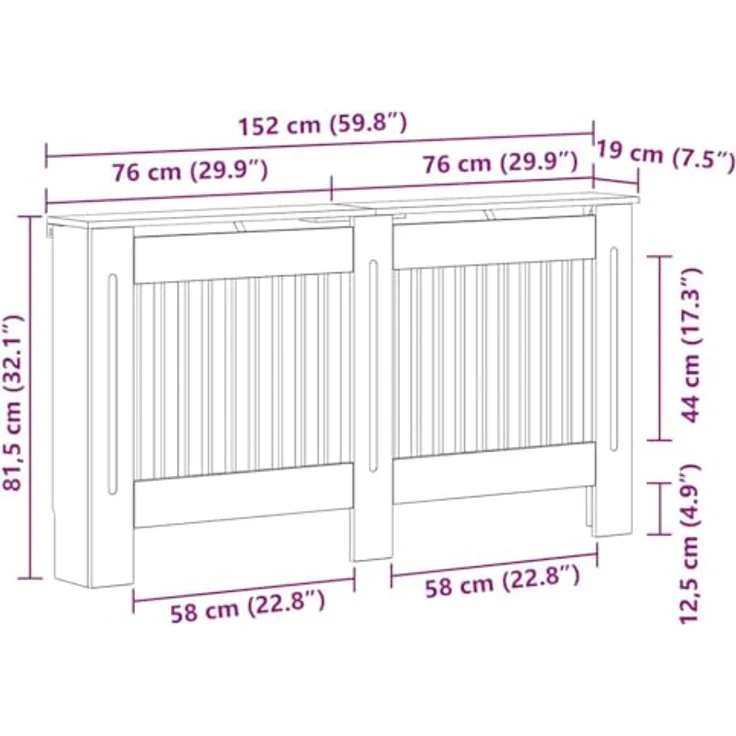 vidaXL Heizkörperabdeckung Schwarz Eichen-Optik, rechteckig, 152 x 19 x 81,5 cm, dekorativer Wärmeschutz, kindersicher, Holzdeko – Bild 3