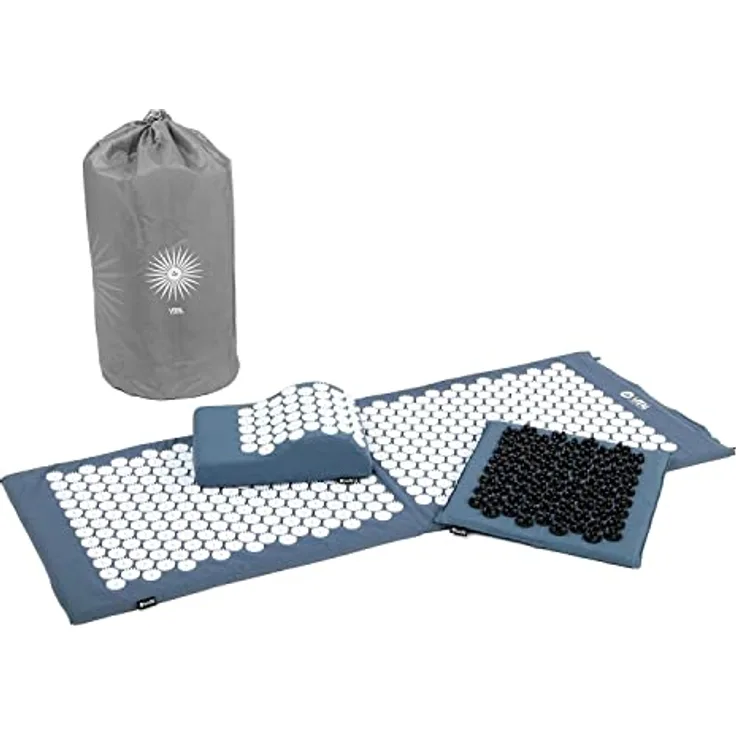 bodhi Vital Akupressur DELUXE-Set XL, Nagelmatte mit Kissen, Fußmatte SOFT & Tasche, blau
