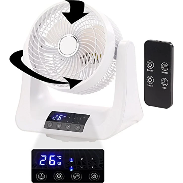 Sichler Haushaltsgeräte Raumlüfter: Digitaler 3D-Robo-Raumventilator & Luftzirkulator, 45 Watt, Ø 21 cm (Ventilator 3D, Ventilator Fernbedienung, Klimageräte und Ventilatoren) – Bild 2