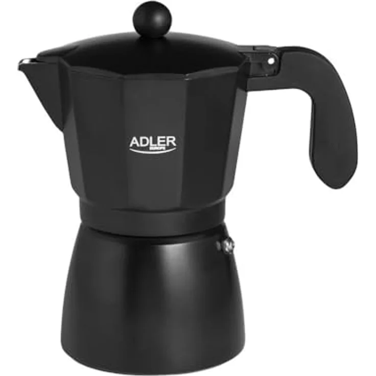 Adler Espressokocher, 320ml Kaffeekanne für 6 Tassen, Schwarz, mit thermoisoliertem Griff und Sicherheitsventil – Bild 1