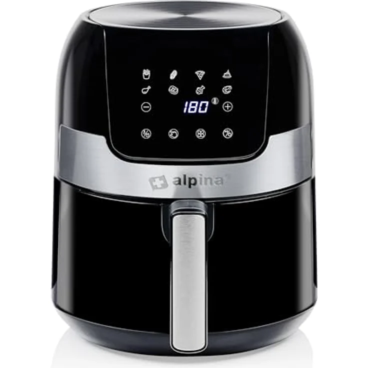 Alpina Airfryer 3,5L - Heißluftfritteuse 1400W - Temperatur Einstellbar von 80 bis 200 °C - Backofen für 3 bis 5 Personen - Luftfritteuse mit Timer bis 60 Min - Digitales Display - Metal - Schwarz – Bild 1