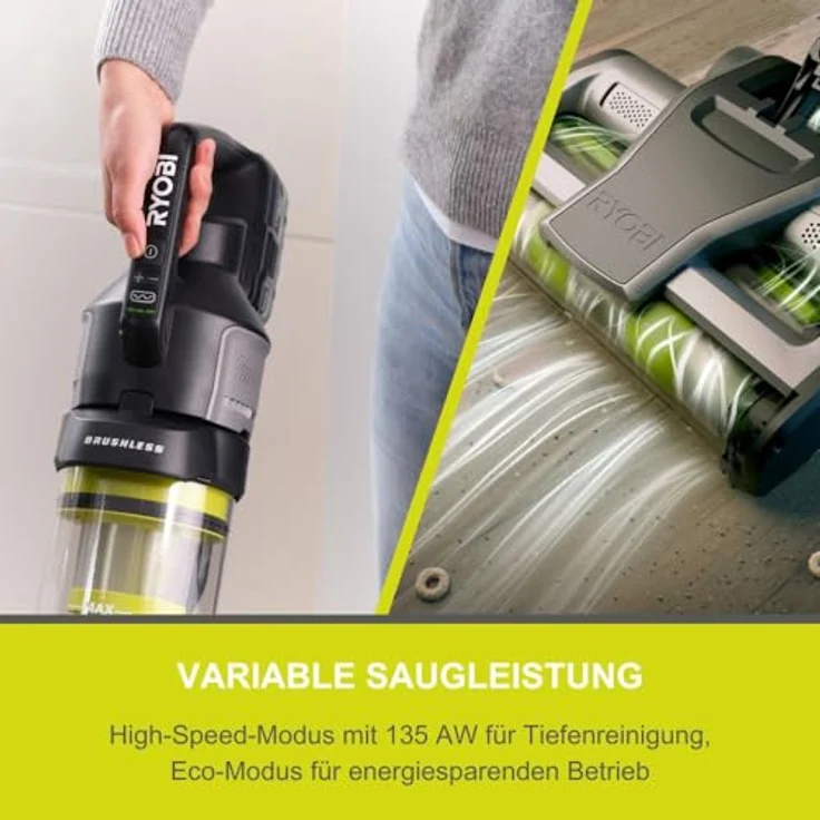 RYOBI RASV18BL-0 5133006323, Brushless Akku-Bodenhandsauger, Anthrazit mit Dual-Zyklonen HEPA 13 Filter – Bild 4