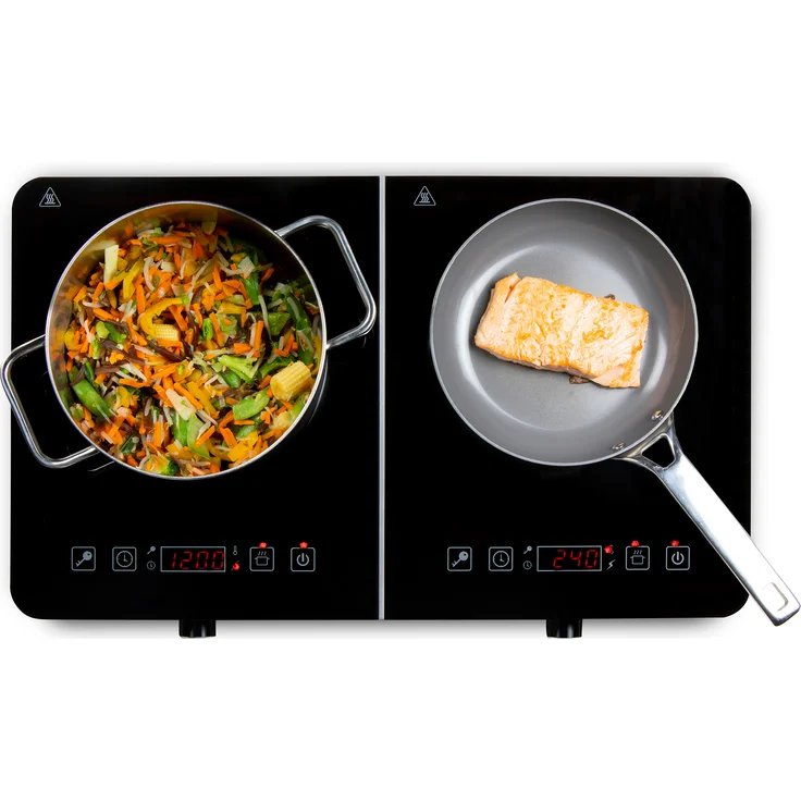 PRIMO PR303IKP Induktionskochfeld, freistehend mit 2 Kochplatten, 3500W, schwarz, mit Touchbedienung und Kindersicherung