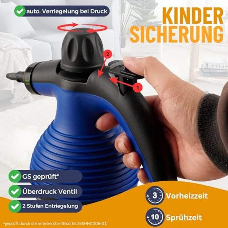 Sommertal Dampfreiniger Handgerät SC350 – Kompakter Hand-Dampfreiniger für alles – Polstermöbel, Fliesen, Böden, uvm – Steam Cleaner mit 350 ml Tank, 110°C Dampf, 3 Bar Druck – Bild 5
