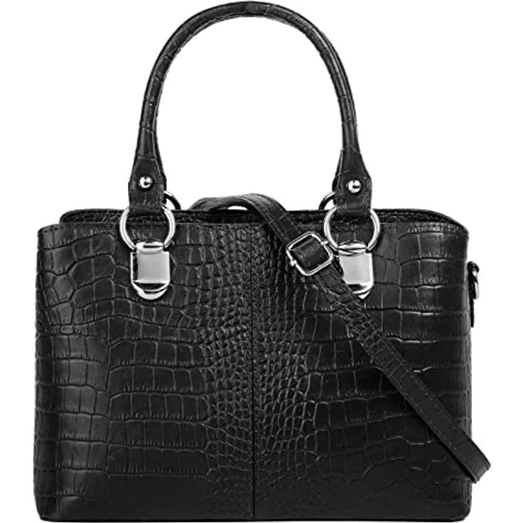 Cluty Umhängetasche, echtes Leder in Kroko-Optik, Made in Italy, 2-geteiltes Hauptfach, abnehmbarer Schultergurt – Bild 1