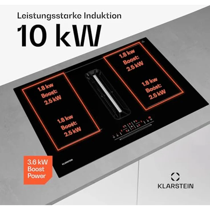 Klarstein AirJet 72, Induktions-Kochfeld mit Dunstabzug, 4 Zonen, Touch-Panel, schwarz – Bild 5