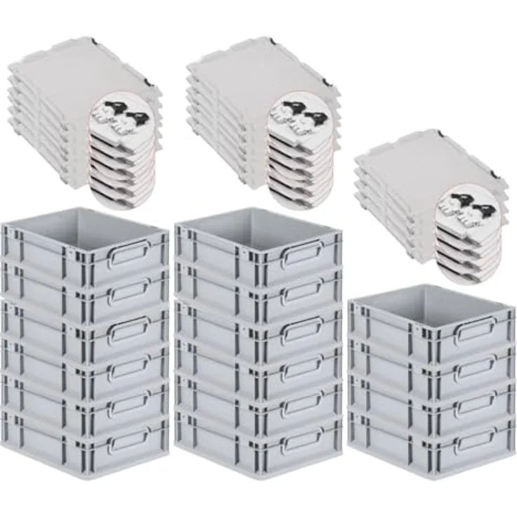 PROREGAL Eurobox NextGen Economy SuperSparSet, 16x Transportbox mit Scharnierdeckel, schwarzen Verschlüssen, 11 Liter, HxBxT 12x30x40cm, lebensmittelecht, stapelbar