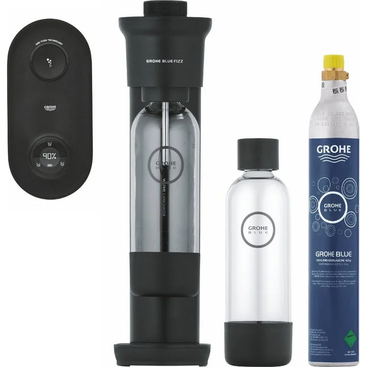 Grohe Blue Fizz Wassersprudler, Advanced Couple Set mit CO₂-Füllstandsanzeige, schwarz