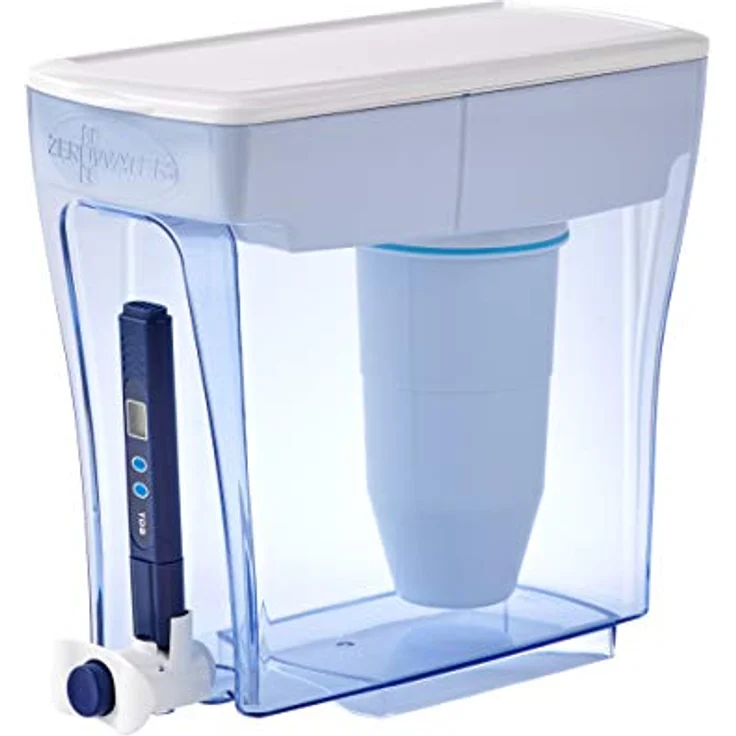 ZeroWater 4,7 L 5-Stufiger Wasserspender mit Wasserfilter - NSF-Zertifiziert - Wasser Filtersystem zur Reduktion von Blei, Anderen Schwermetallen und PFOA/PFOS - Weiß und Blau – Bild 1