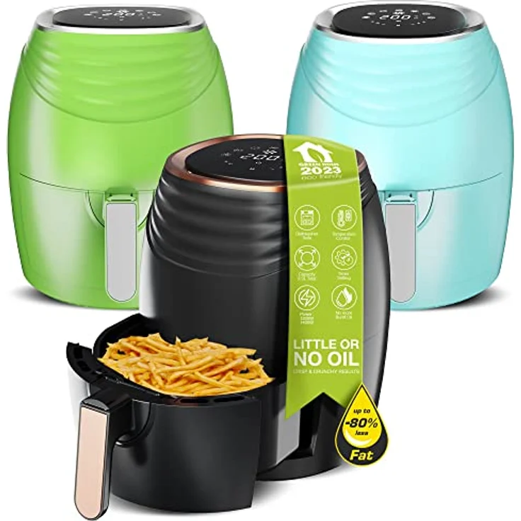 TurboTronic by Z-Line Heißluftfritteuse 3,5 Liter, 7 Programme, Fritteuse Fettfrei ohne Öl, Power 1200 W, Camping Retro digital Airfryer AF11D, blau – Bild 7