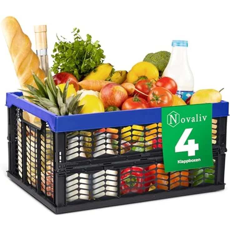 Novaliv Klappboxen 4er Set, faltbare Aufbewahrungskisten 30L, blau und schwarz, ideal für Einkauf und Küche – Bild 1