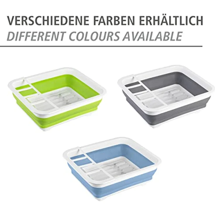 Wenko Geschirrabtropfer Gaia faltbar, zusammenfaltbarer Geschirr Abtropfständer für die Küche, Abtropfgestell mit Besteck-Halter und Tellerständer, Kunststoff, 36,5 x 13 x 31 cm, Grün-weiß – Bild 5
