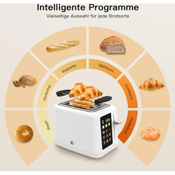 aeco toastlab MAX Toaster 2 Scheiben, LED Touchscreen, 850W, 6 Bräunungsstufen, Brötchenaufsatz, Auftaufunktion, Liftfunktion, weiß – Bild 5