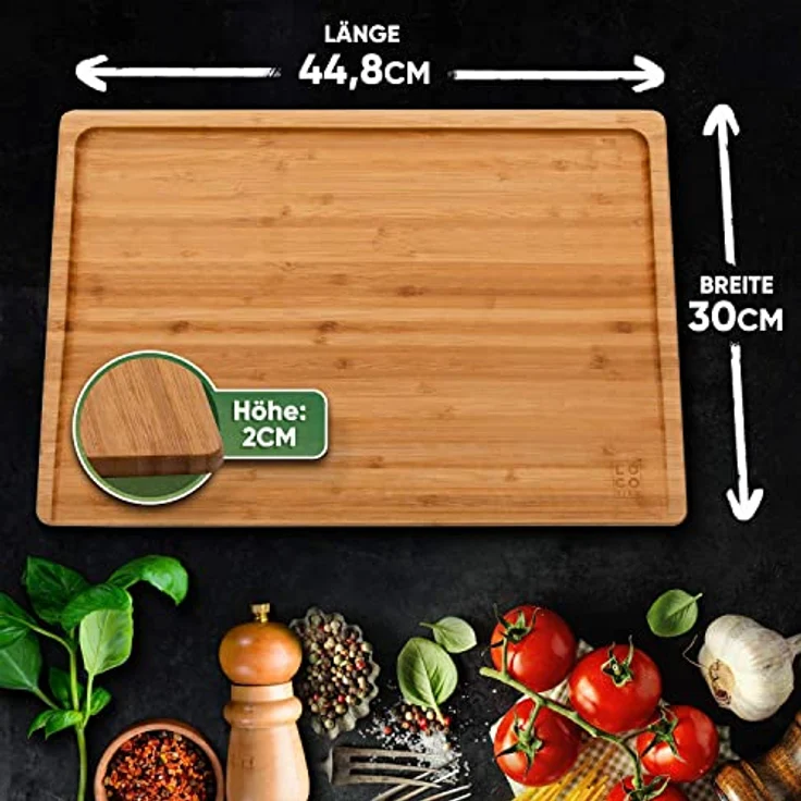 Loco Bird Schneidebrett mit Saftrille - 44,8x30x2 cm - großes Holzbrett aus Bambus für die Küche - Beidseitiges Holzschneidebrett - Cutting board – Bild 2