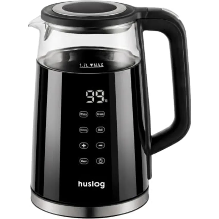 Huslog Elektrischer Wasserkocher 1,7L mit Temperaturanzeige, 2200W Touchpanel aus Glas