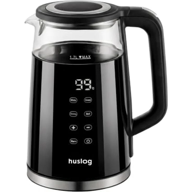 Huslog Elektrischer Wasserkocher 1,7L mit Temperaturanzeige, 2200W Touchpanel aus Glas – Bild 1
