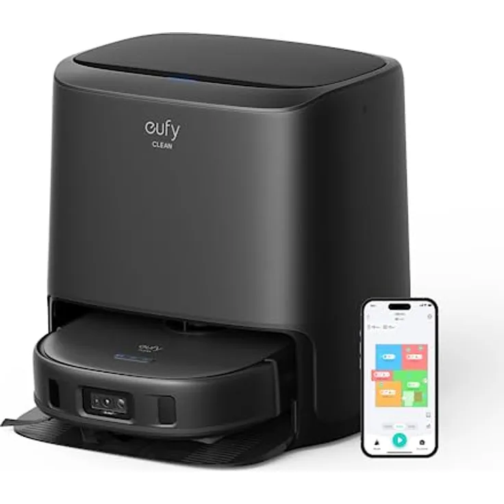 eufy Clean X9 Pro Staubsaugerroboter mit Wischmopp und Reinigungsstation, 5.500 Pa Saugkraft, 2 rotierende Wischmopps, Automatische Wischmopp Reinigung und Trocknung bei 40°, KI Hinderniserkennung