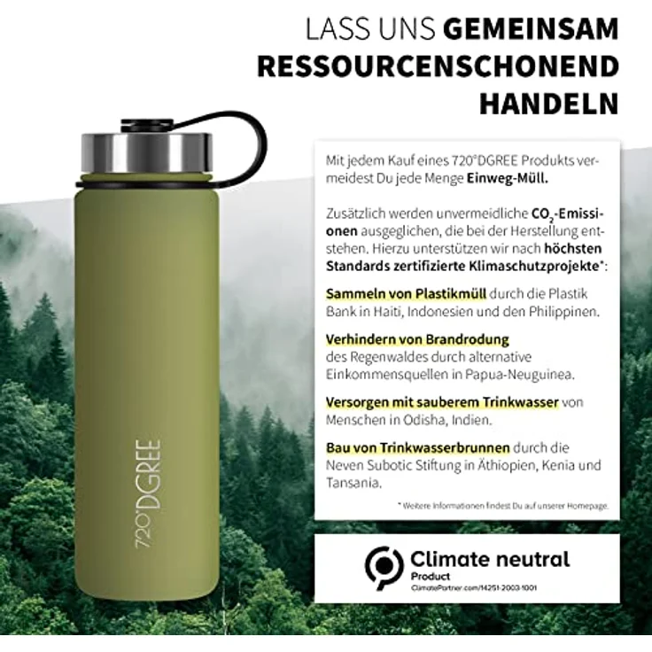 720 DGREE Trinkflasche Doppelwandig Edelstahl 710ml Isolierflasche Sportdeckel olive – Bild 5